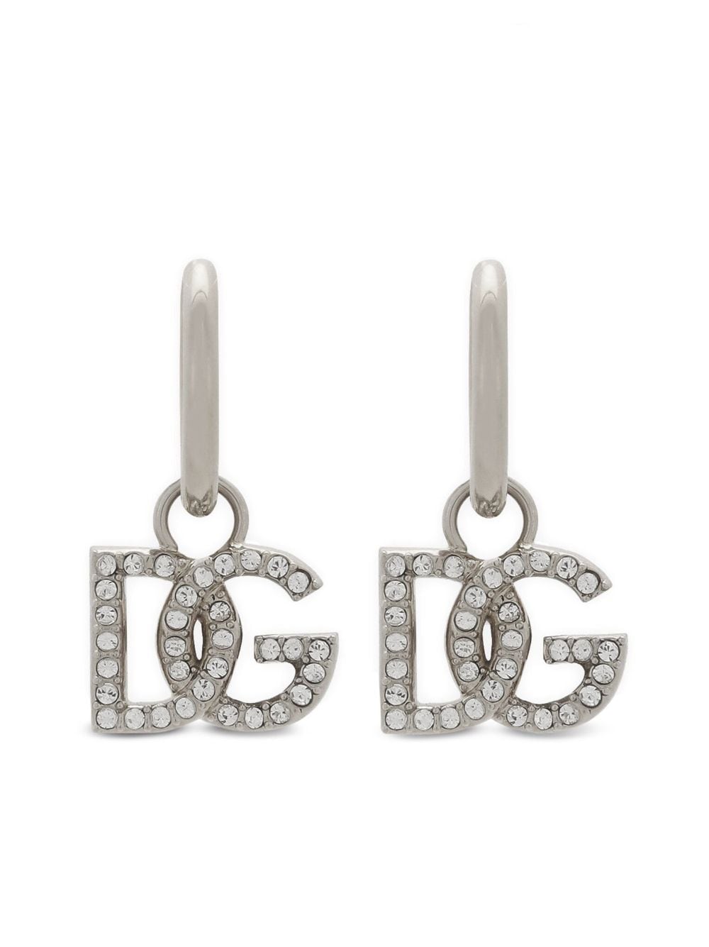 Dolce & Gabbana Logo-charm Polished Hoop Earrings In Silver