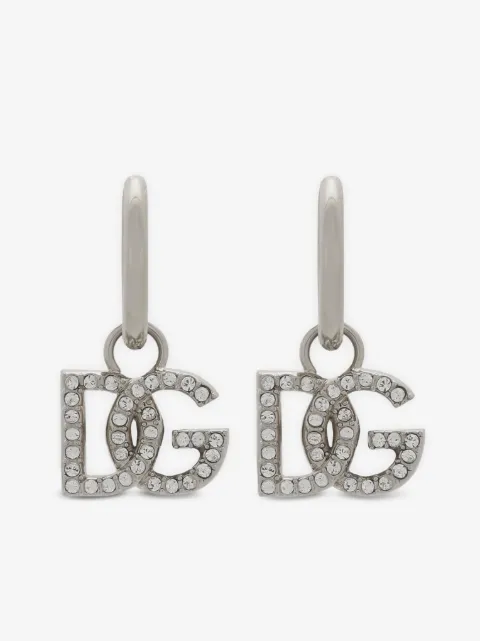 Dolce & Gabbana logo-charm polished hoop earrings