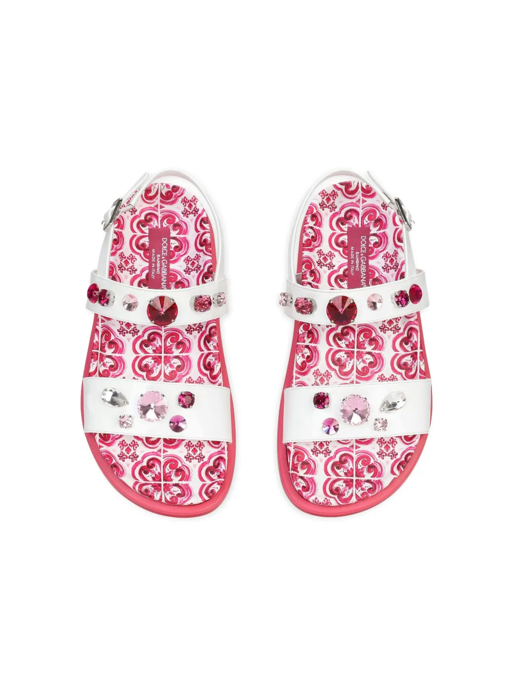 Dolce & Gabbana Majolica-print Crystal-embellished Sandals In Multicolour