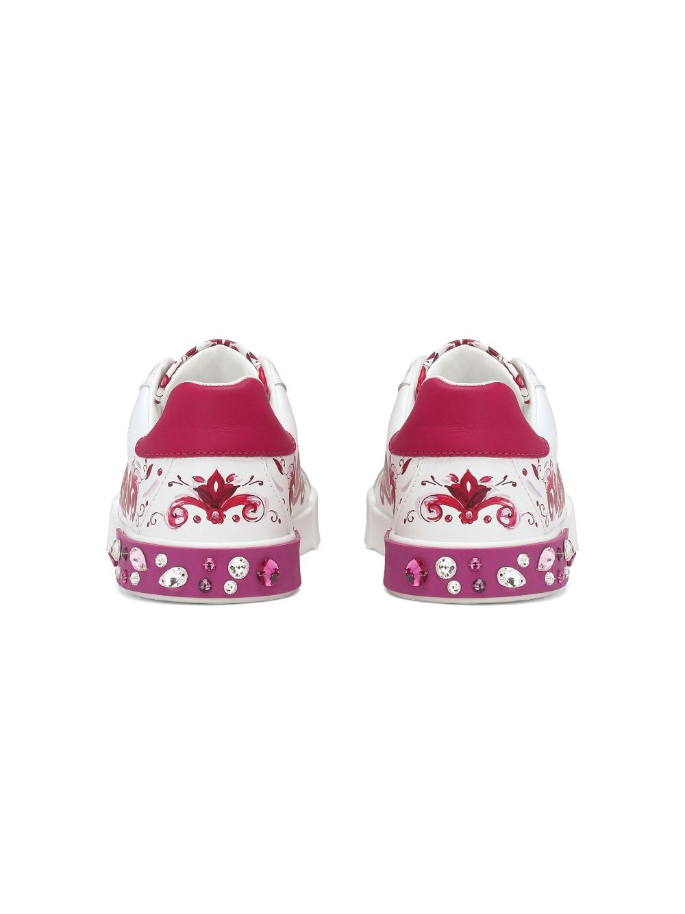 Shop Dolce & Gabbana Portofino Majolica-print Leather Sneakers In White