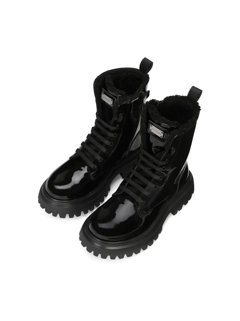 Shop Dolce & Gabbana Logo-plaque Patent-leather Combat Boots In Black