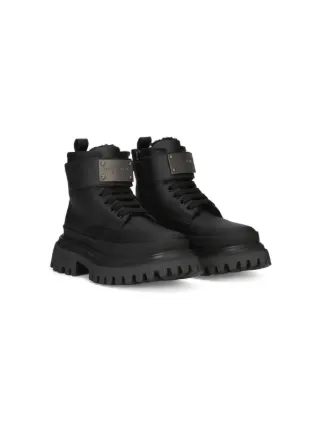 Dolce & Gabbana Kids logo-plaque Leather Combat Boots | Black