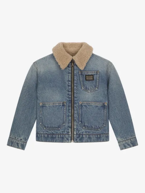 Dolce & Gabbana Kids shearling-collar denim jacket
