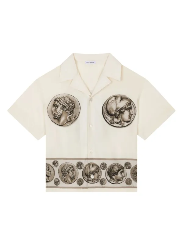 DOLCE & GABBANA 新作Tシャツ 半袖 コットン ベージュ コイン柄 20046356_50328127_600.jpg