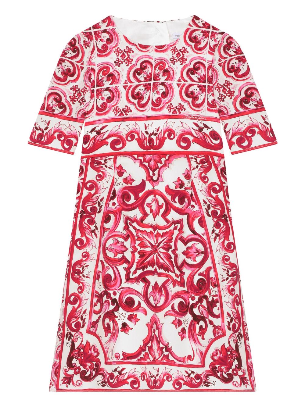 Shop Dolce & Gabbana Majolica Print Charmeuse Dress In White