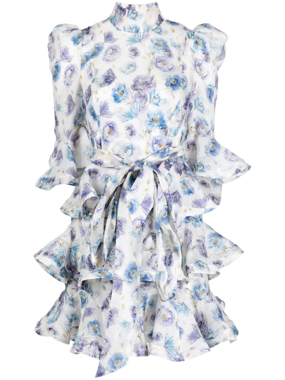 Zimmermann Women's Tama Tiered Belted Minidress In Cornflower Floral