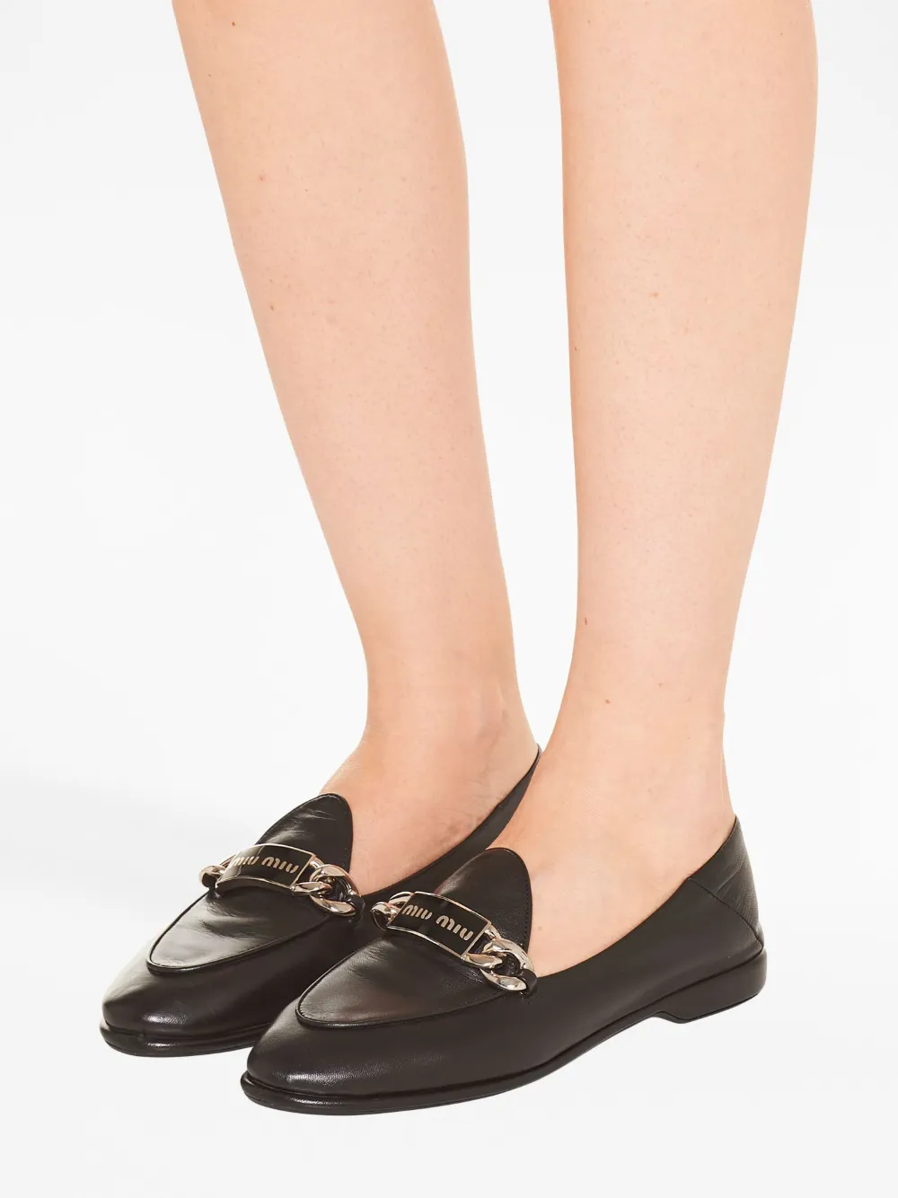 Miu Miu Logo-plaque Leather Loafers In Black