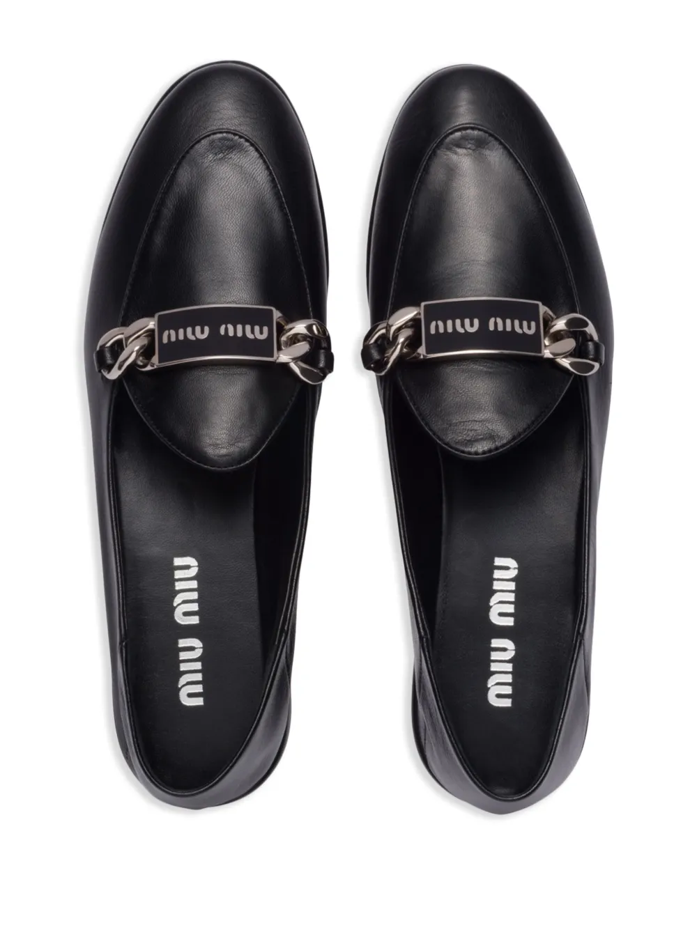 Miu Miu Logo-plaque Leather Loafers In Black