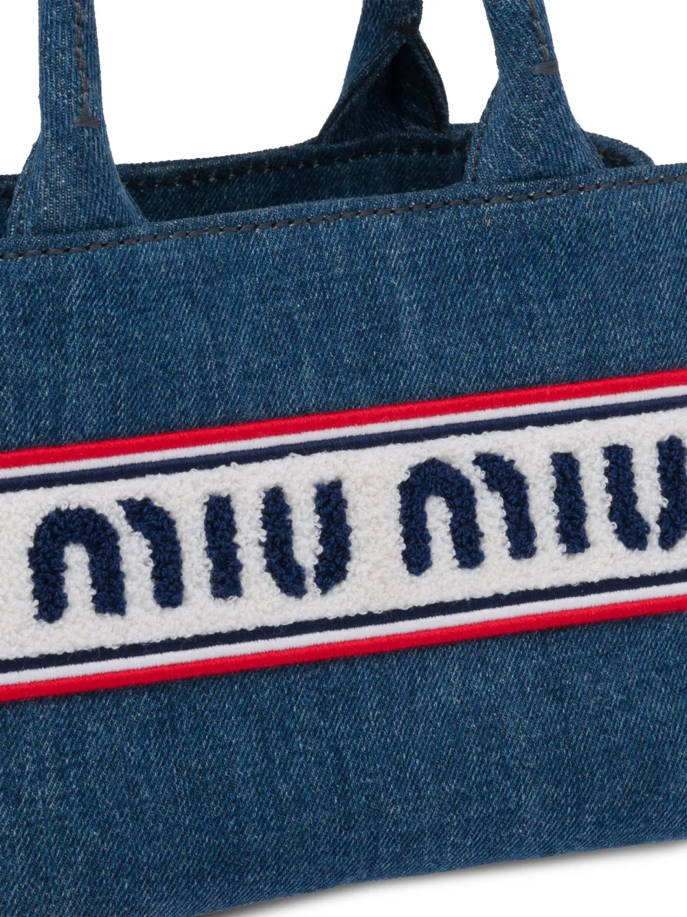 Miu Miu Denim embroideredlogo Tote Bag Farfetch