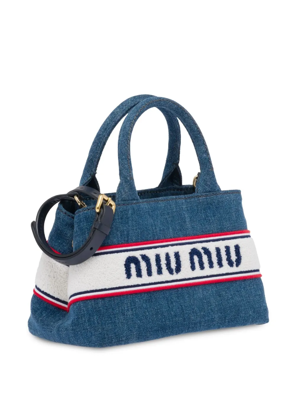 Miu Miu Denim embroideredlogo Tote Bag Farfetch