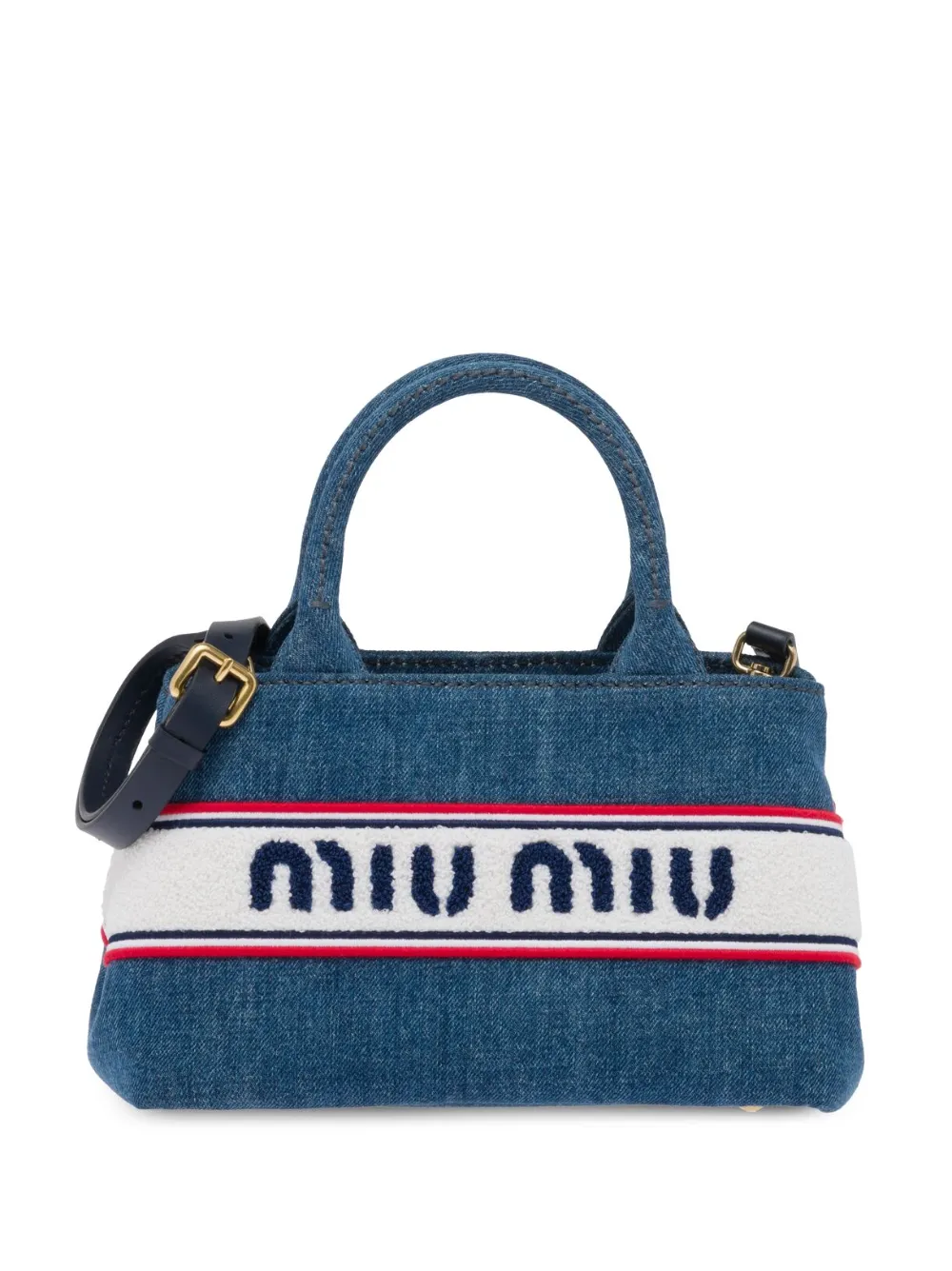 Miu Miu Denim embroideredlogo Tote Bag Farfetch