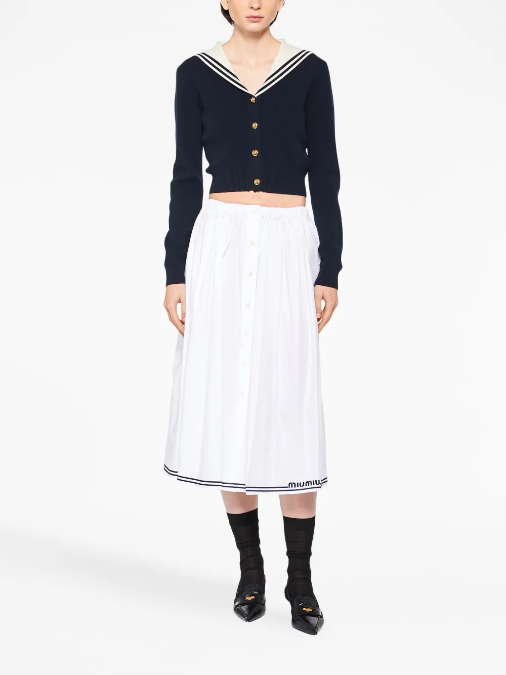 Shop Miu Miu Poplin Pleated Midi Skirt In Weiss