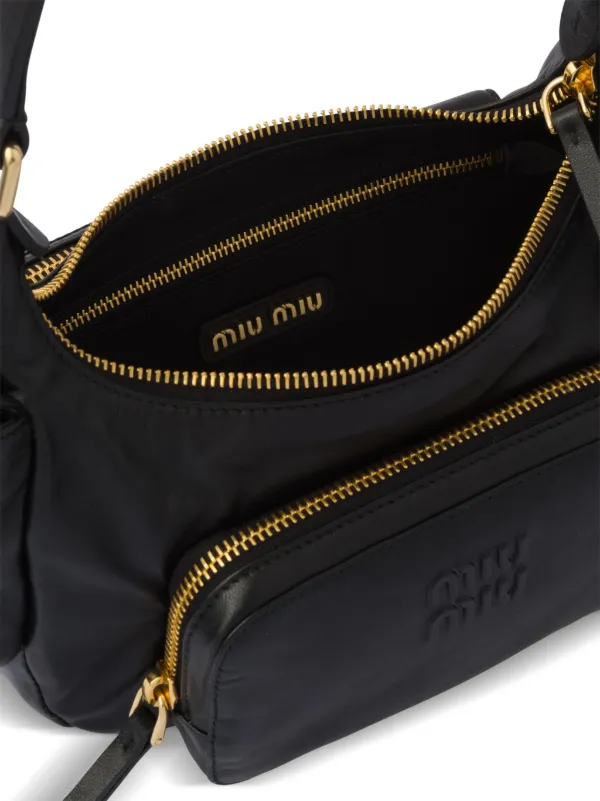 Miu Miu Leather Double Strap Zipper Shoulder Tote Handbag, Black