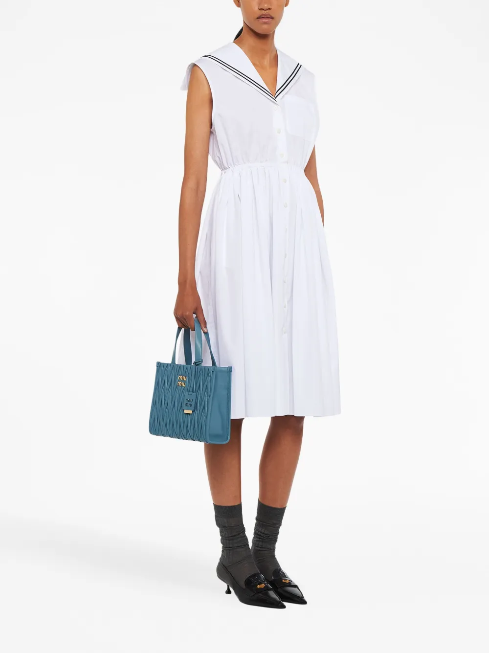 Shop Miu Miu Sailor Poplin Midi Dress In F0009 White