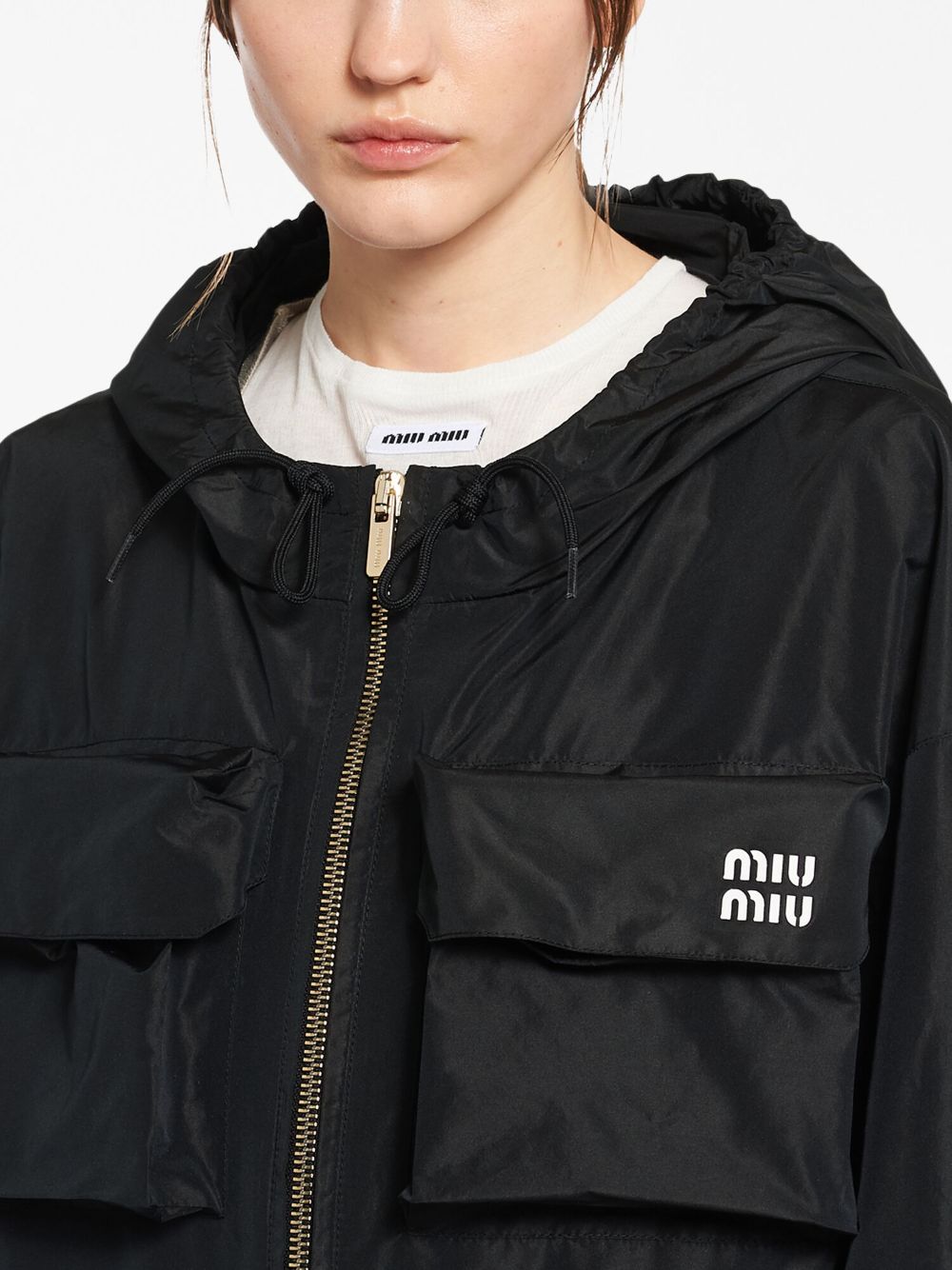 Shop Miu Miu Cargo-pocket Zip-up Coat In F0002 Black