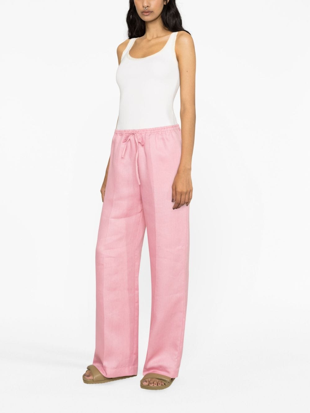 Mid Pink Linen Blend Tailored Wide Leg Trousers  New Look