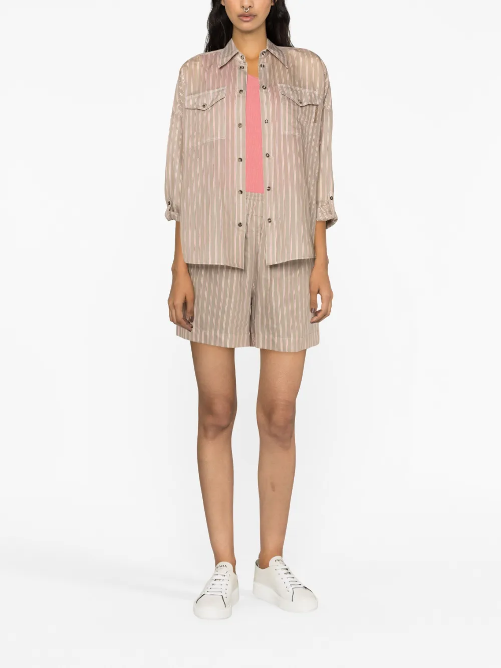 Brunello Cucinelli Monili bead-embellished striped shirt - Bruin