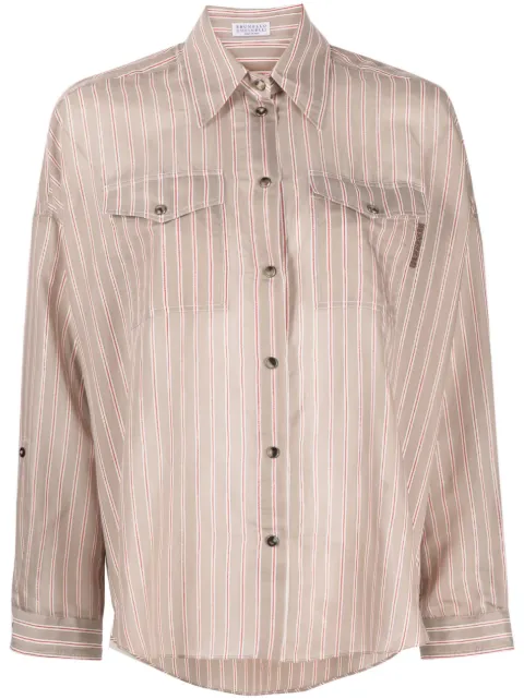 Brunello Cucinelli Monili 珠饰条纹棉混纺衬衫