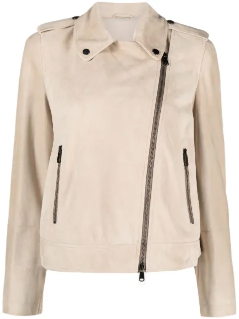 Brunello Cucinelli Monili bead-embellished suede biker jacket