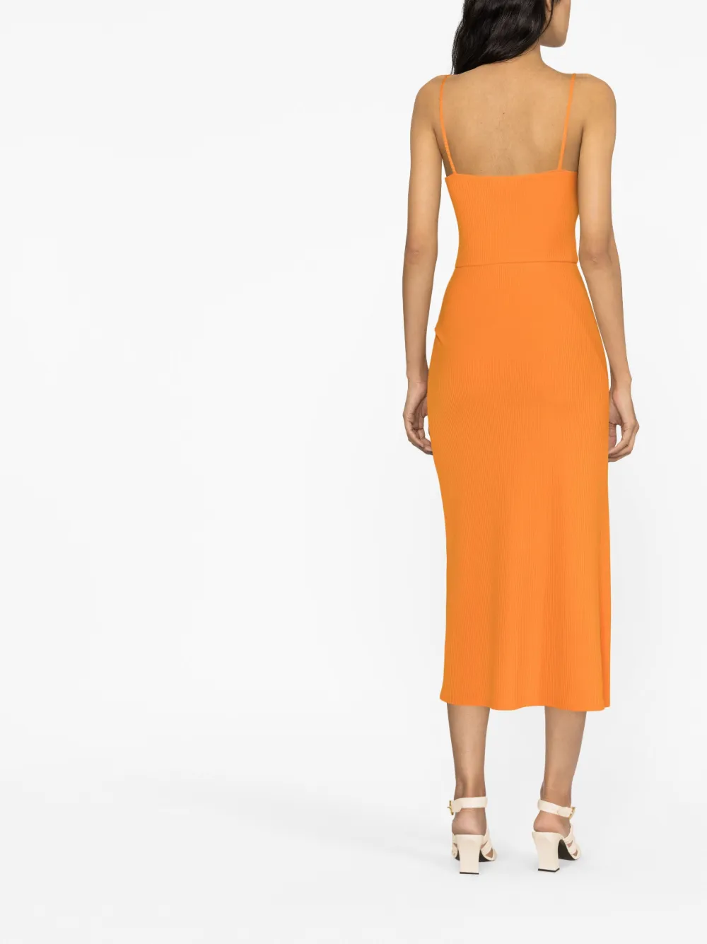 Shop Reformation Formosa Knitted Midi Dress In Orange