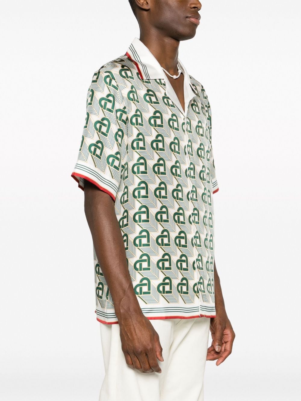 Shop Casablanca Heart Monogram Silk Shirt In Green