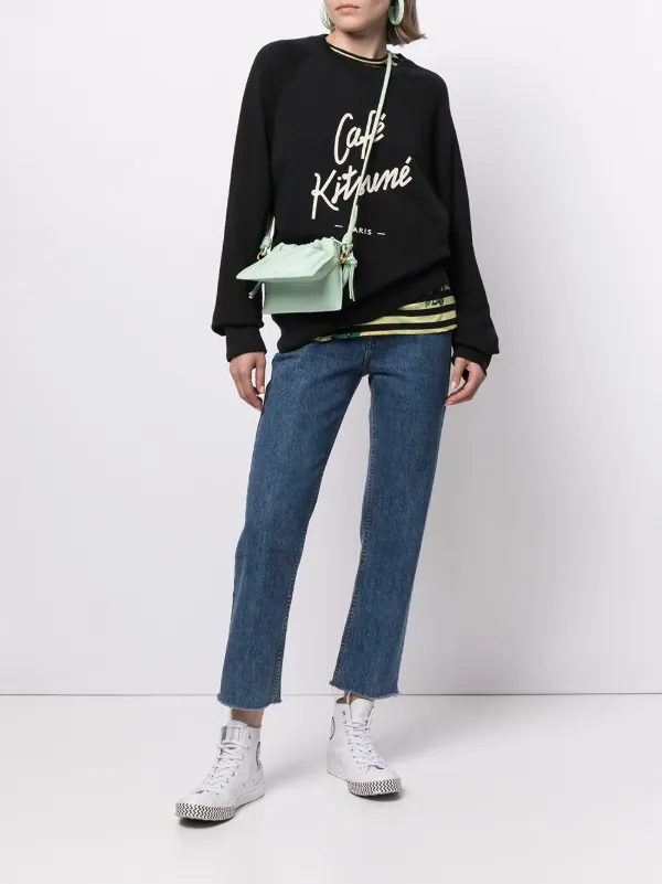 CAFÉ KITSUNÉ logo-print Cotton Sweatshirt | Black | FARFETCH