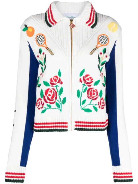 Casablanca Laurel intarsia-knit cotton jacket