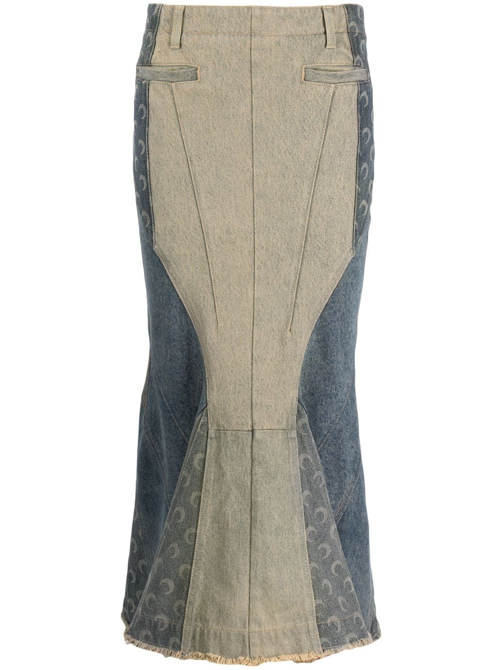 Image 1 of Marine Serre Regenerated denim flared midi skirt