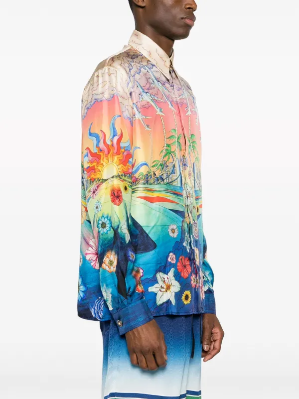 Casablanca グラフィック シルクシャツ | ブルー | FARFETCH JP