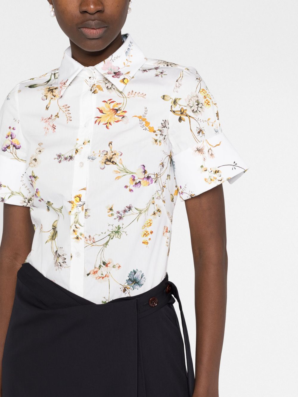 Shop Erdem Floral-print Short-sleeve Shirt In Weiss