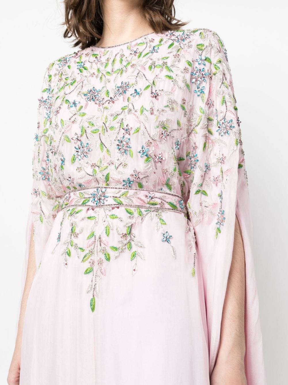 Shop Dina Melwani Floral-appliqué Maxi Dress In Pink