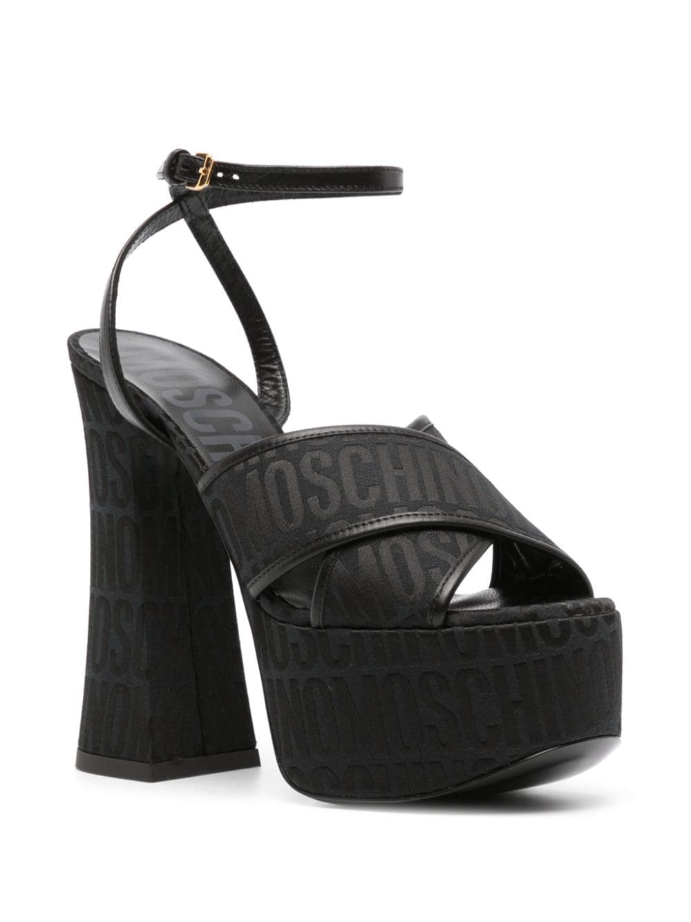 Shop Moschino 150mm Logo-jacquard Leather Sandals In Black