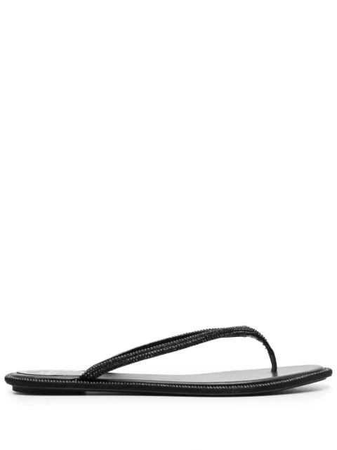 René Caovilla glass crystal-embellishmed leather flip-flops