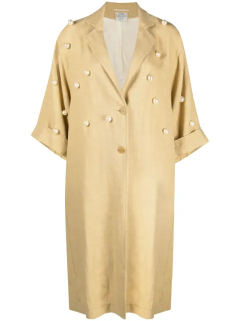 Dust pearl-embellished linen coat
