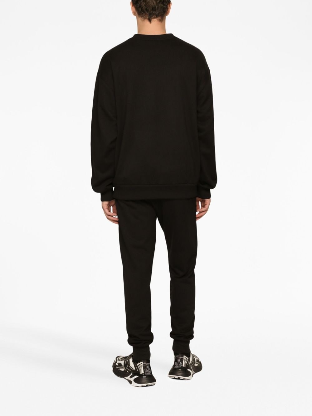 Shop Dolce & Gabbana Logo-print Long-sleeved Cotton Sweatshirt In Black