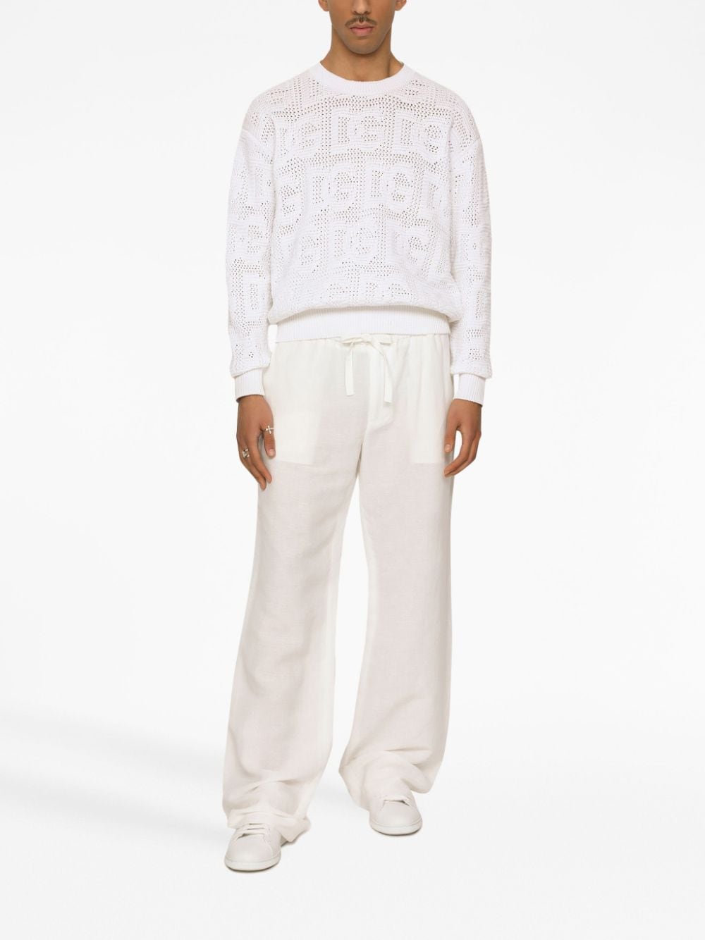 Shop Dolce & Gabbana Crochet-knit Logo Jumper In White