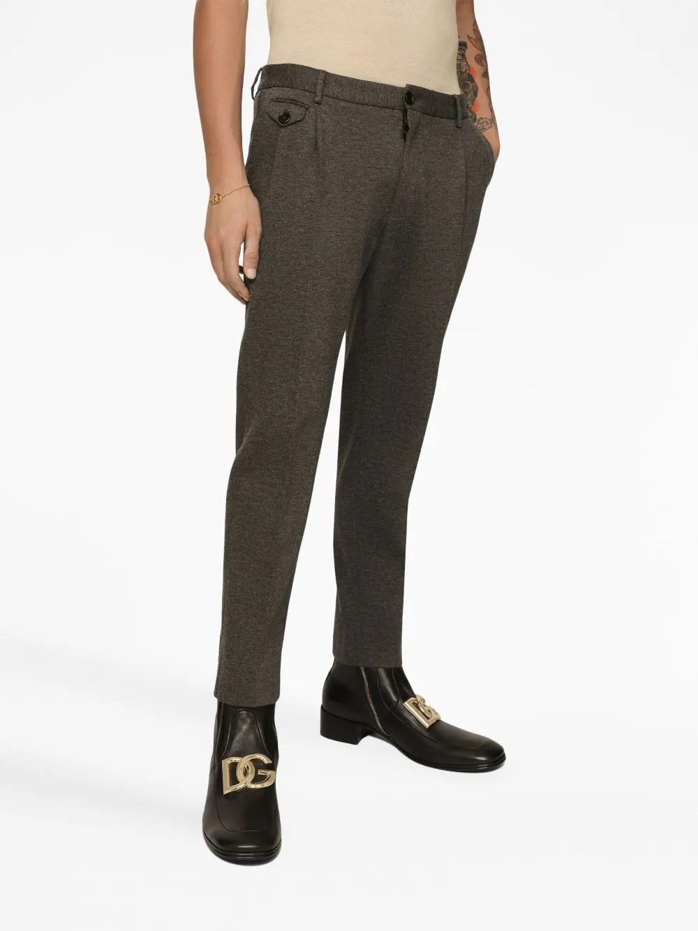 Shop Dolce & Gabbana Pressed-crease Tailored Trousers In Grey