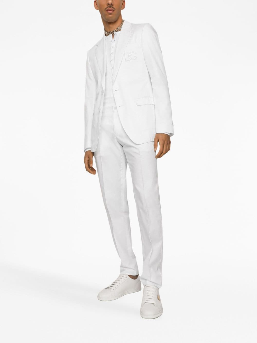 Shop Dolce & Gabbana Pressed-crease Tailored Trousers In White