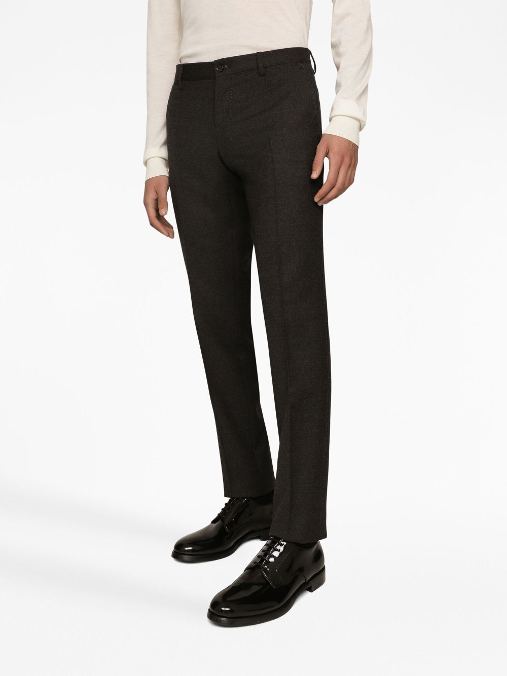 Shop Dolce & Gabbana Pressed-crease Tailored Flannel Trousers In Black