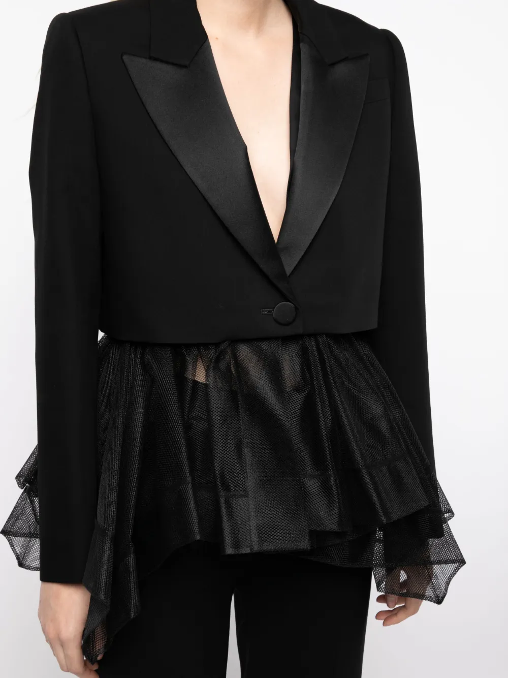 Alexander Mcqueen Peplum Tulle Single-button Jacket In 黑色