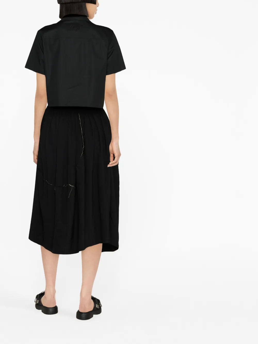 Comme Des Garçons Frayed Twill Midi Skirt In Black