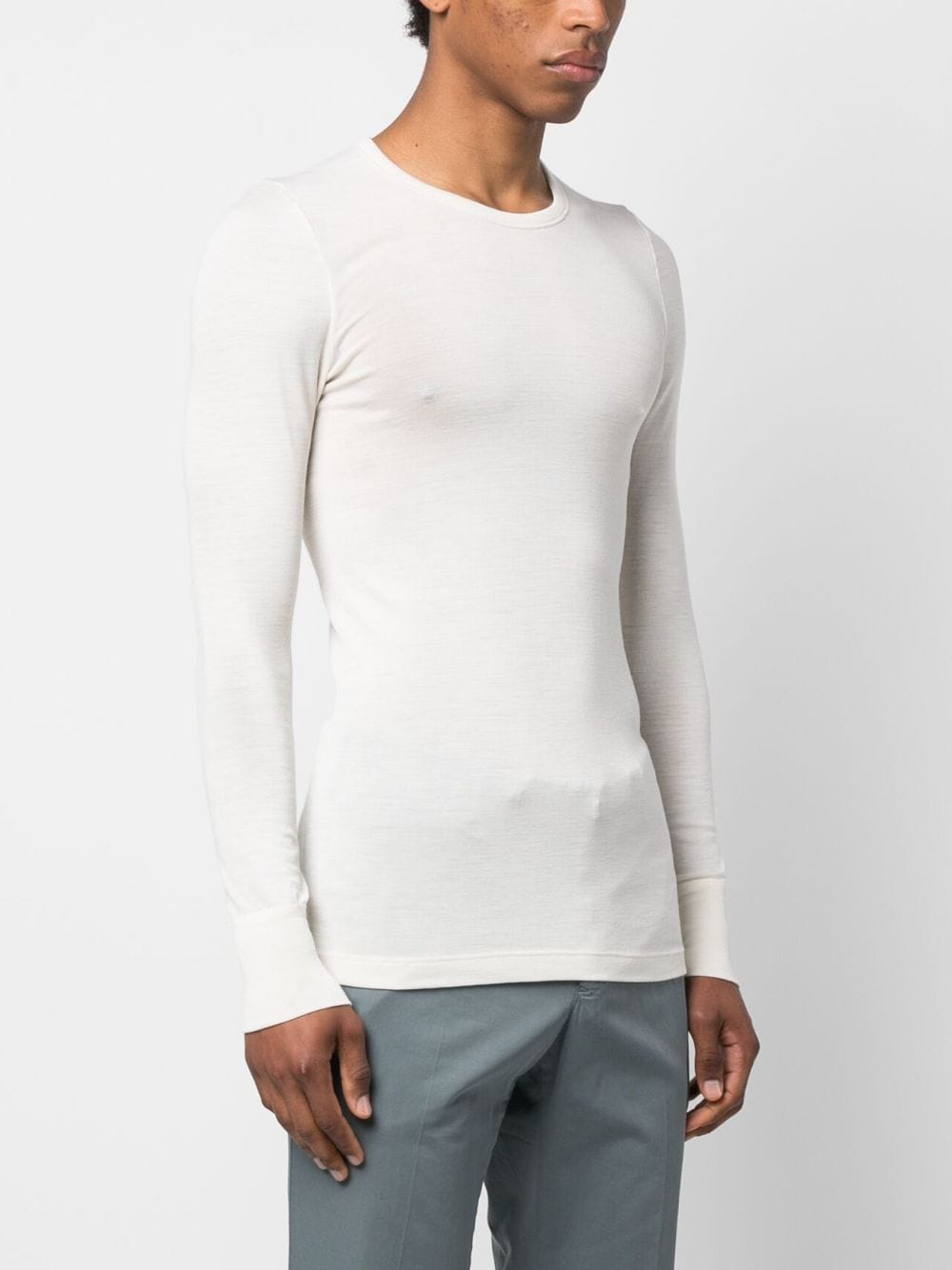 Shop Hanro Long-sleeved Wool-blend T-shirt In White
