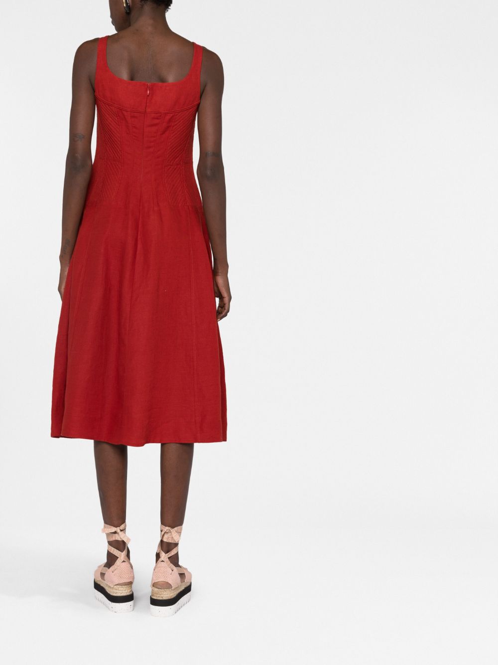 Shop Chloé Sleeveless Flared Linen Dress In Red