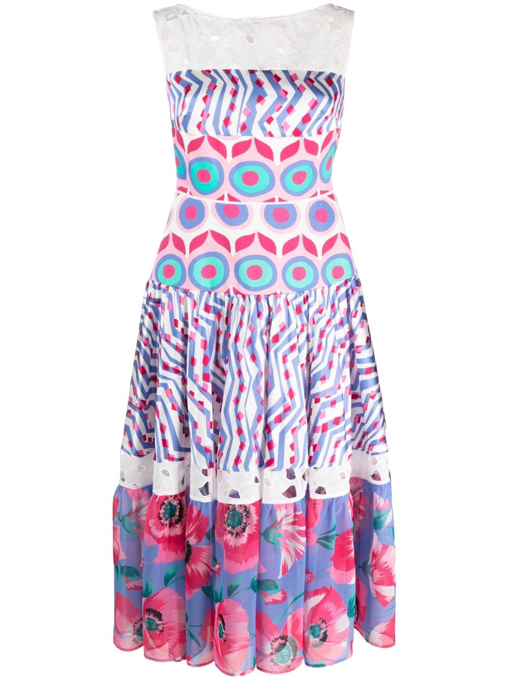 Talbot Runhof Mixed-print Broderie Anglaise-inset Midi Dress In Periwinkle