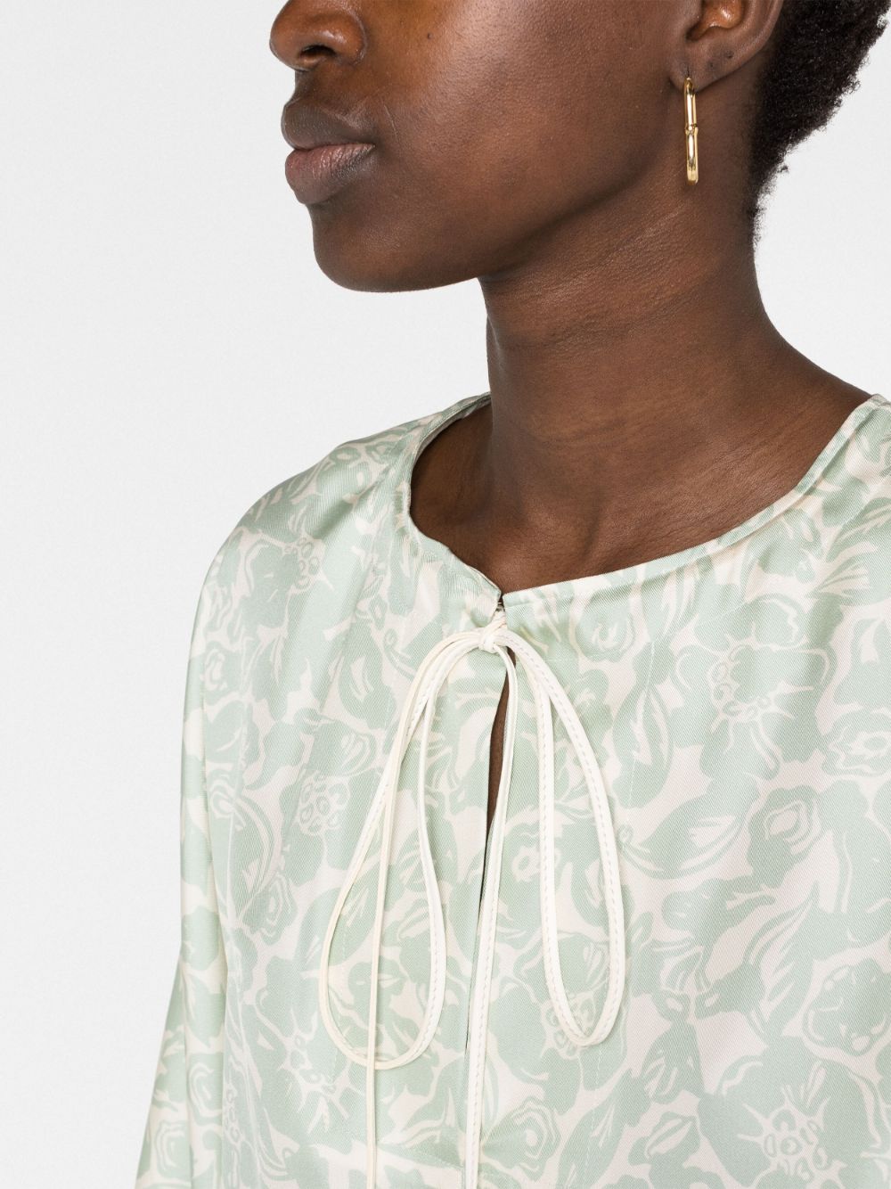 Shop Lanvin Floral-print Silk Blouse In Green