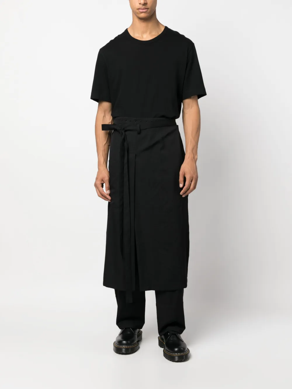 Shop Yohji Yamamoto Skirt-overlay Tailored Trousers In Black