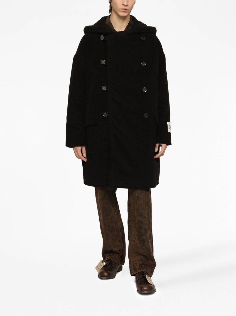 Shop Dolce & Gabbana Double-breasted Cotton Coat In Black