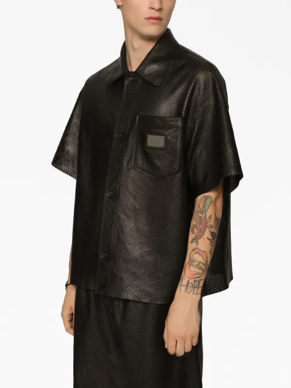 Dolce & Gabbana logo-plaque Leather Shirt | Black | FARFETCH