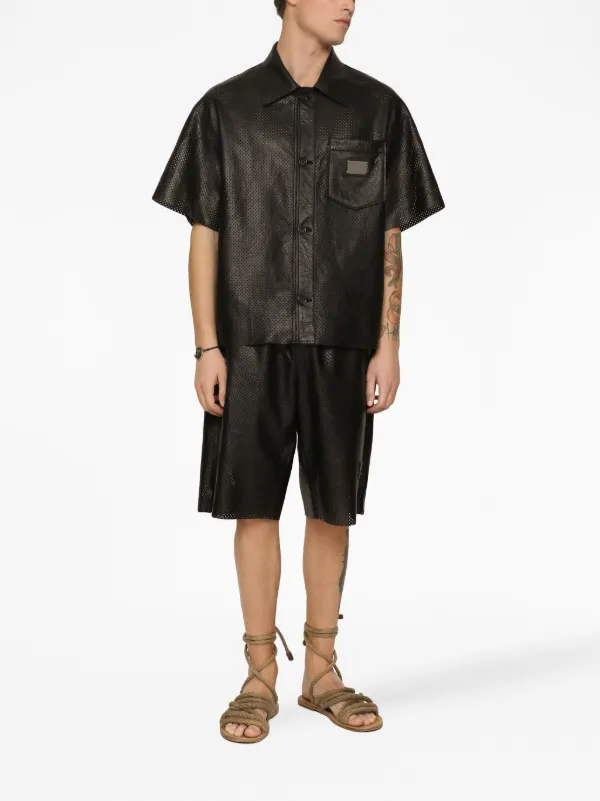 Dolce & Gabbana logo-plaque Leather Shirt | Black | FARFETCH