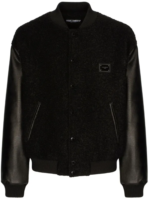 Dolce Gabbana logo plaque virgin wool Bomber Jacket Black FARFETCH AO